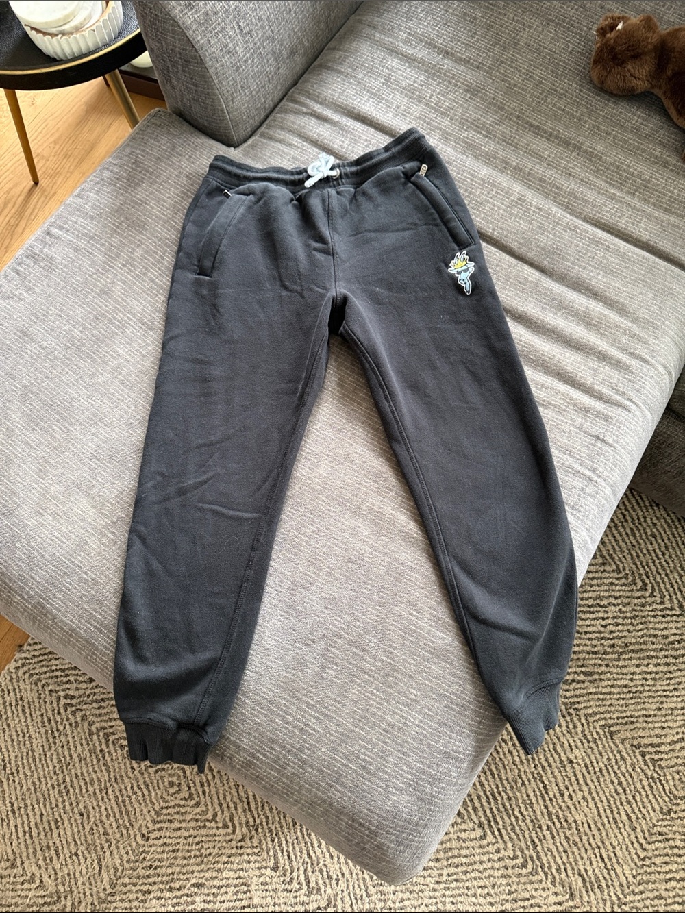 Kids Black Jogger Sweatpants with Cartoon Patch